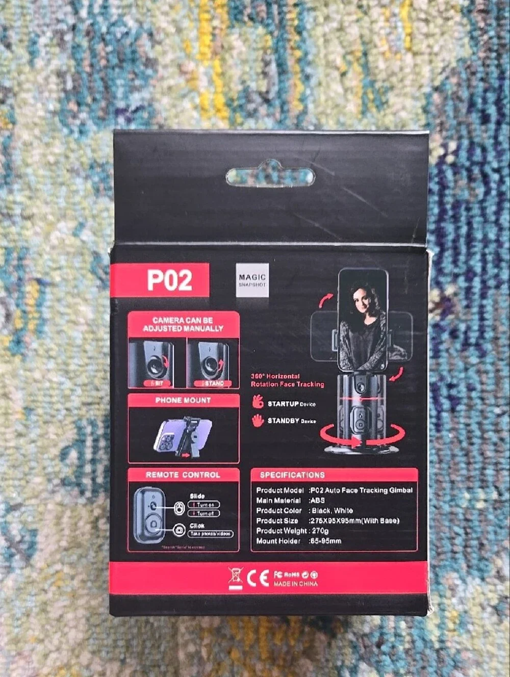 P02 Auto Face Tracking Desktop Gimbal Selfie Tripod In Black